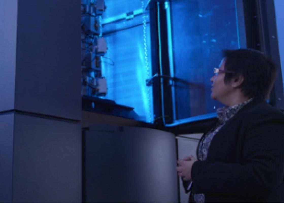 Priyamvada Acharya, PhD and the Cryo EM instrument